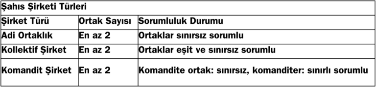 şahıs şirketi türleri